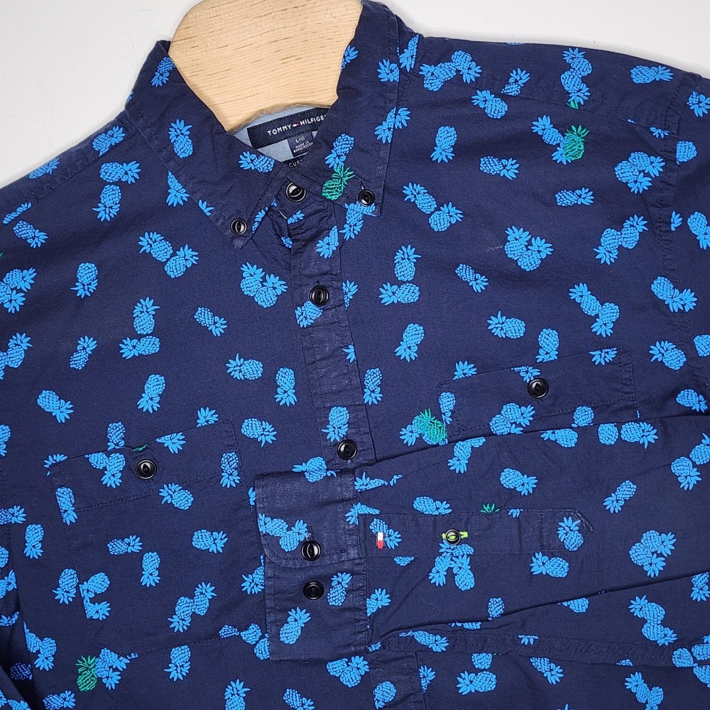 Tommy‎ Hilfiger Long Sleeve Shirt Mens L Button Down Pineapple All Over Print